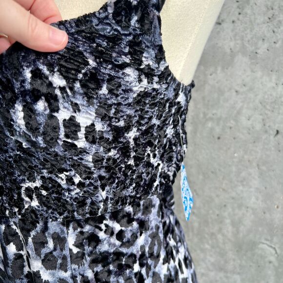 Free People Velvet Mini Dress Nightie M Gray Leopard Romantic Dark Fairycore - Picture 3 of 11